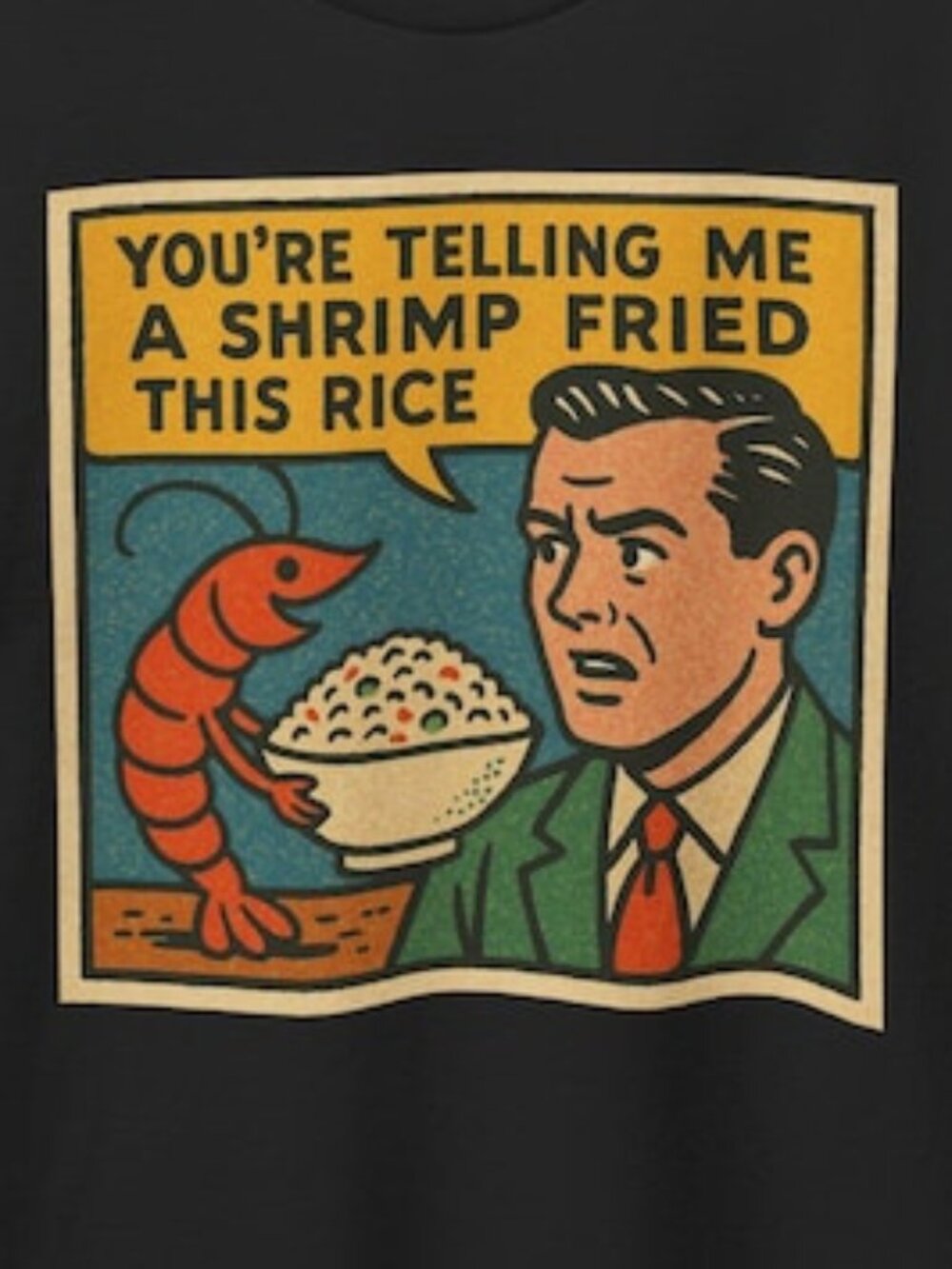 Shrimp Fried Rice Meme T-Shirt Funny Retro Comic Tee - Picture 2 of 4